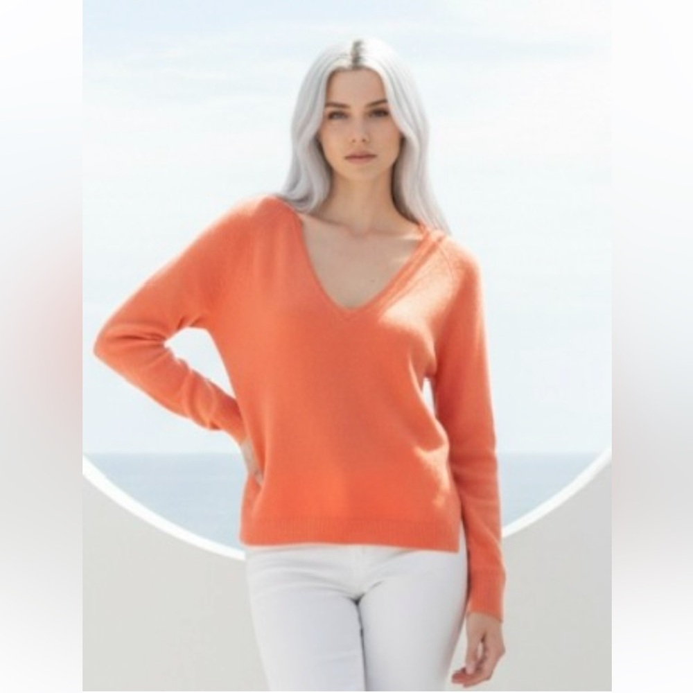 J CREW Sweater Sherbet Orange 100% Cashmere Pullover
